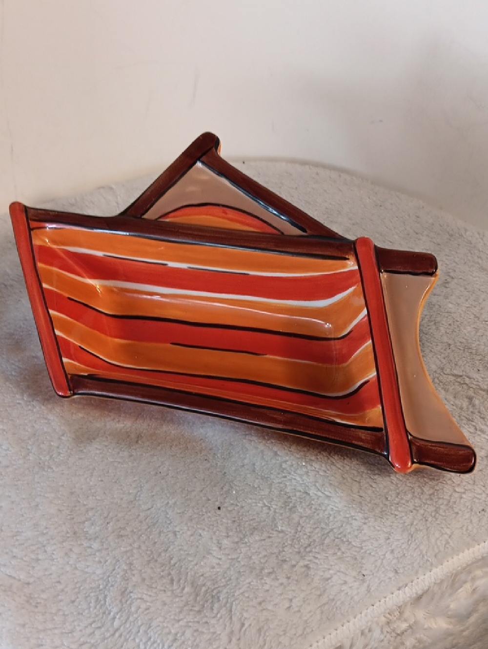 Clay Art Beachy Orange Ceramic Snack Tray / Trinket Bowl